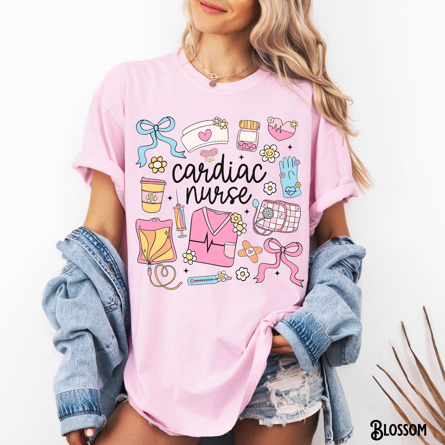 Cardiac Nurse Shirt Cardiology Vascular Heart Nurse RN NP CVICU Whimsical Retro Coquette Doodle Graduation Gift Graphic Tee – Premium Graphic · Perfect For Daily Wear