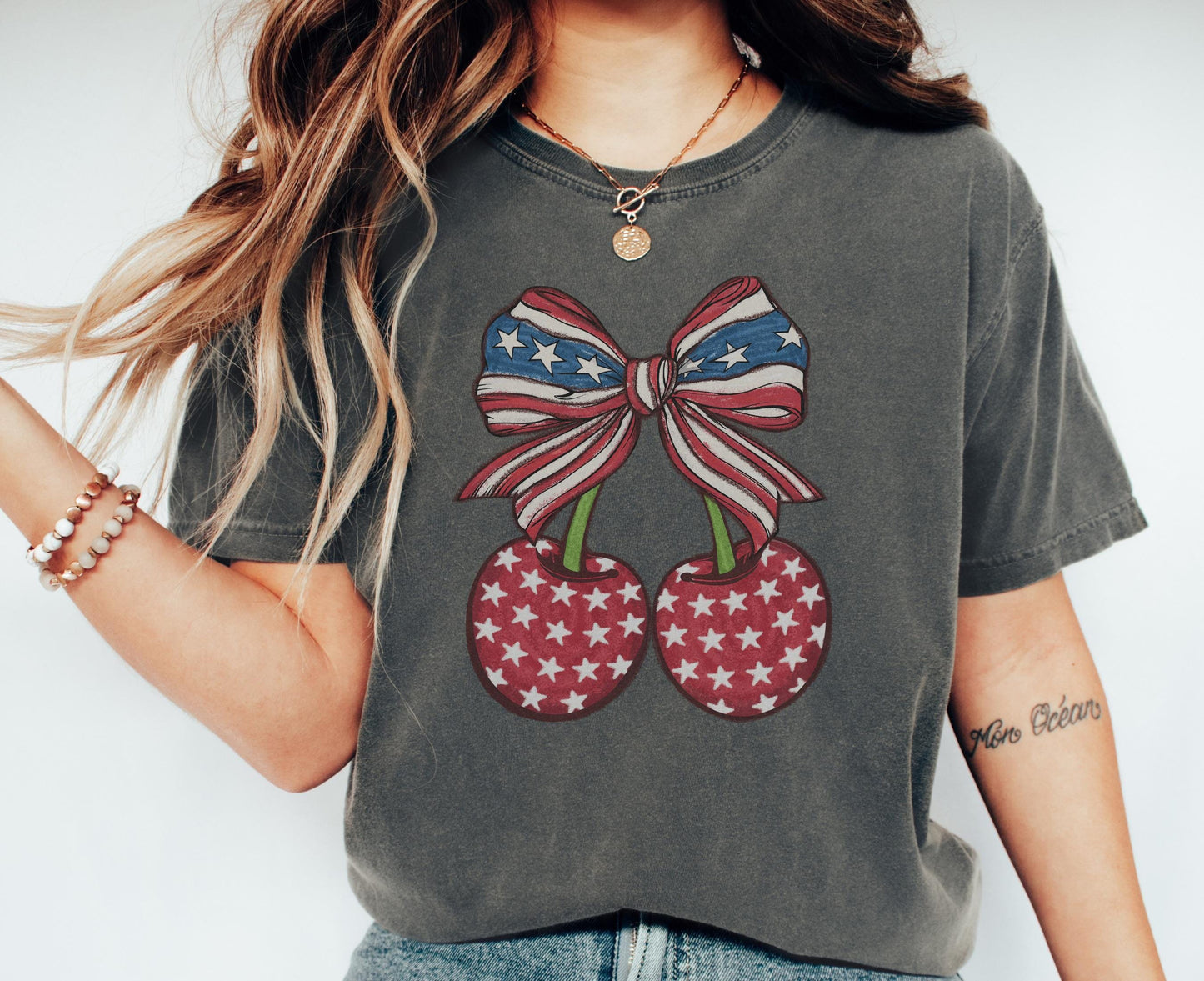 4th of July Cherry Shirt Tee Patriotic Coquette Bow Shirt Cute Independence Day Shirt July 4th Tshirt with Cherries Graphic Tee – Everyday Comfort · High-Quality Print