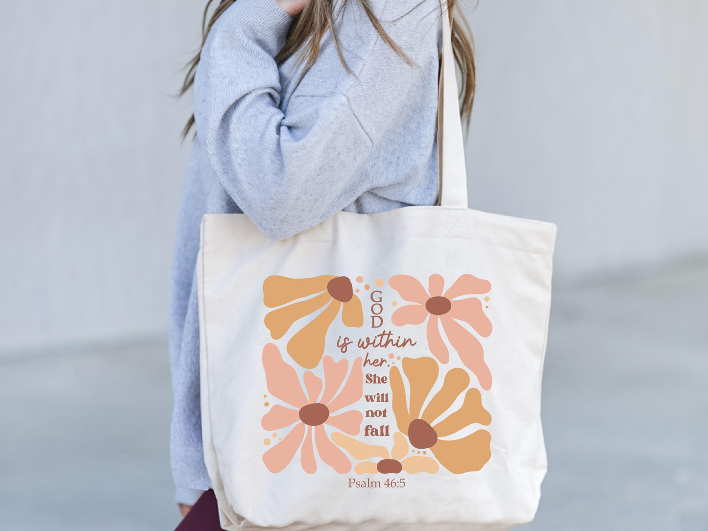 Scripture Tote Bag Psalm 465 God is within her she will not fall Gift for Moms Mothers Day Gift Christian Mom BagBoho Floral Bible Bag Tote Bag – Bold Style · Trending Graphic Apparel