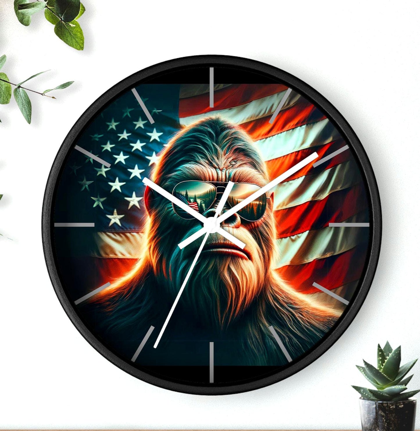 Bigfoot Patriotic Wall Clock Cryptid Home Decor Sasquatch Hanging Clock Independence Day Decor Unique Folklore Decor Bigfoot Gift Graphic Tee – Soft Feel · Top Pick For Any Outfit