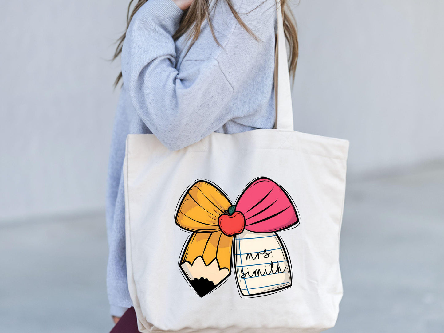 Custom Teacher Tote Bag Teacher Coquette Bow Bag Teacher Gift Bag Personalized Teacher Tote Bag Teacher Name Gift Bag Teacher Tote Bag Tote Bag – Warm & Stylish · Great Gift For Fans
