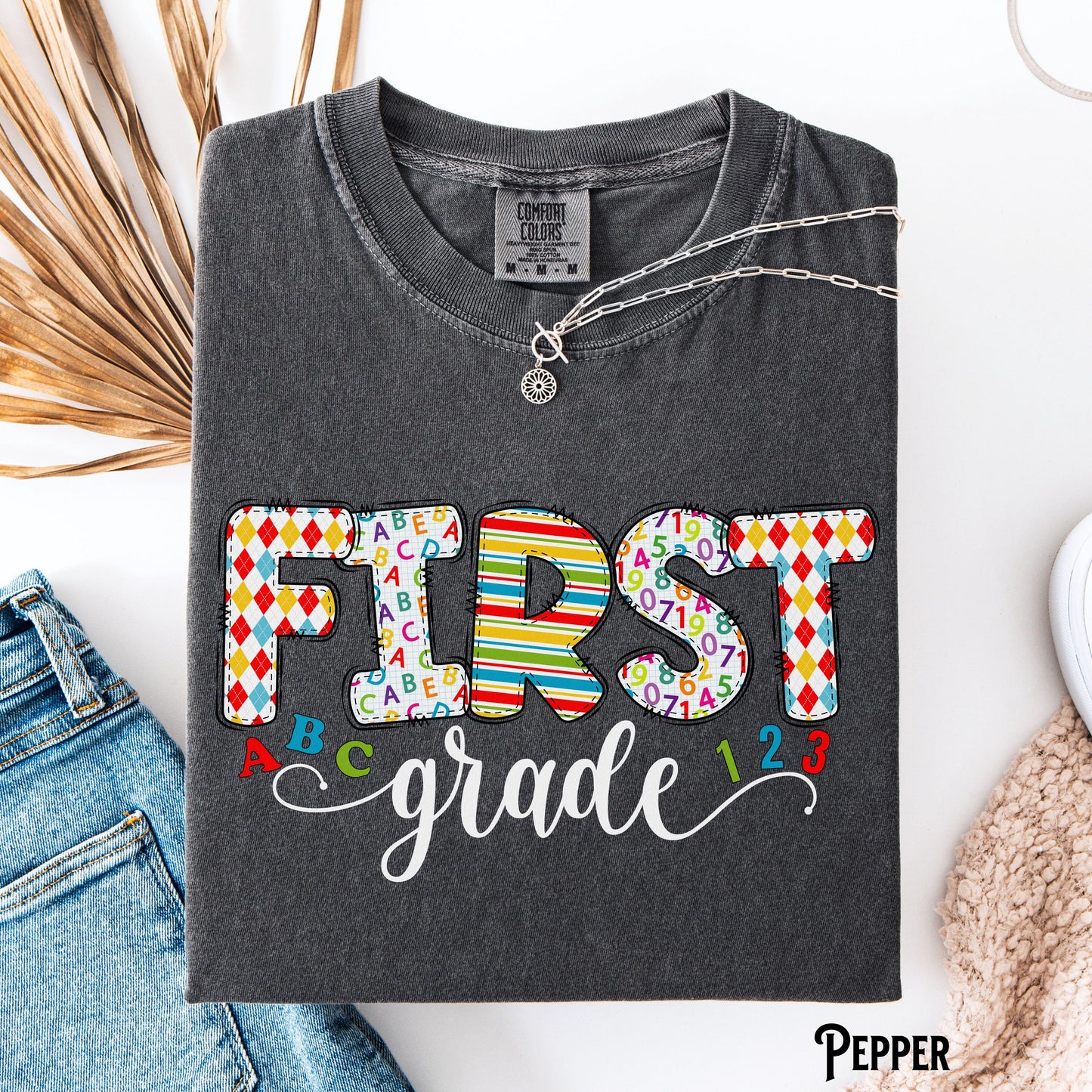 First Grade Teacher Shirt Teacher Tee 1st Grade T Shirt Back To School Doodle Whimsical School ABC39s Teacher Gift Graphic Tee – Feel-Good Design · Perfect For Daily Wear