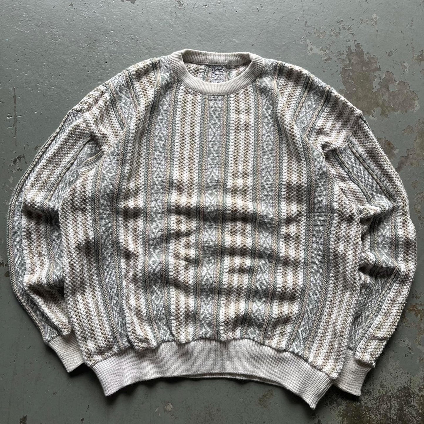 Vintage 90s 3D Knit Coogi Style Grunge Cream Green Sweater Graphic Tee – Aesthetic Look · High-Quality Print