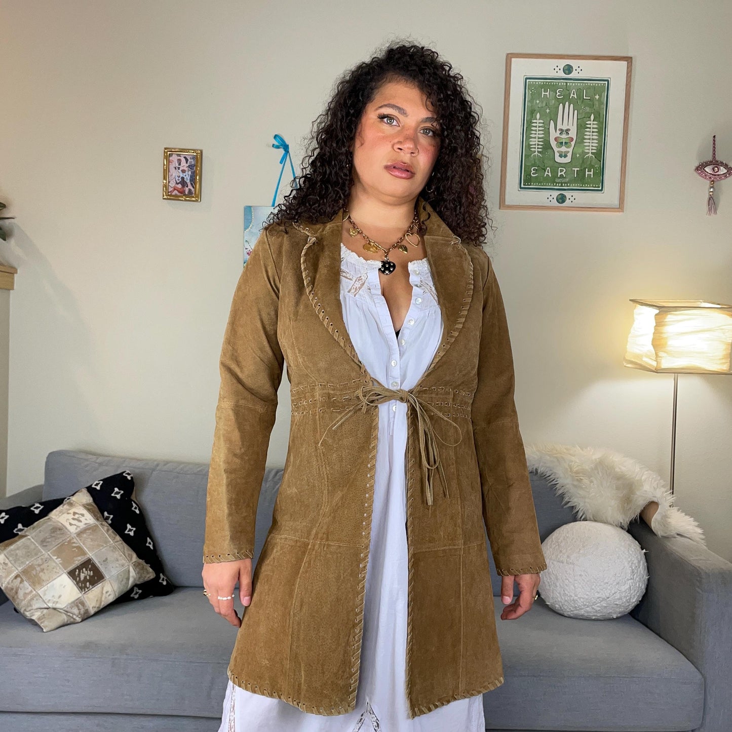 y2k vintage 00s brown suede paris blue boho jacket western trench coat size medium large Graphic Tee – Easygoing Wear · High-Quality Print