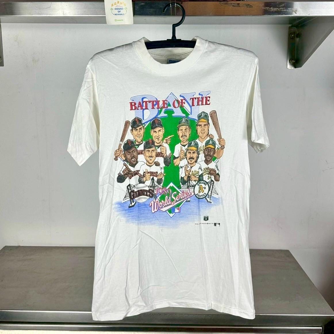 Vintage 1989 Battle of the Bay MLB San Francisco Giants VS Oakland Athletics Medium Single Stitch T shirt Vintage Sports Vintage Baseball Graphic Tee – Bold Style · High-Quality Print