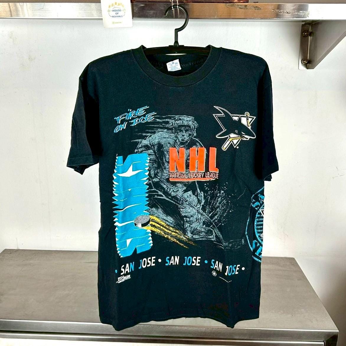 Vintage 1991 San Jose Sharks Fire On Ice AOP NHL Wraparound LargeSingle Stitch T shirt Vintage San Jose Sharks Vintage Sports Tshirt Graphic Tee – Premium Graphic · Top Pick For Any Outfit