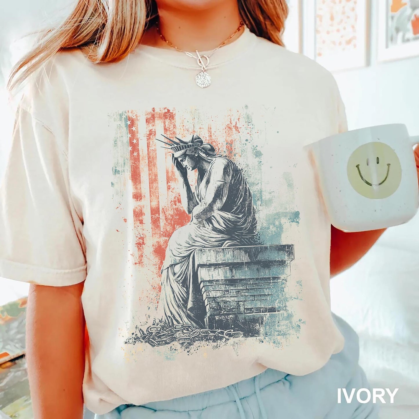 Crying Statue of Liberty Shirt Patriotic American Freedom Shirt 4th of July Protest Shirt Independence Day USA Tee Free America Gift for Her Graphic Tee – Premium Graphic · Perfect For Daily Wear