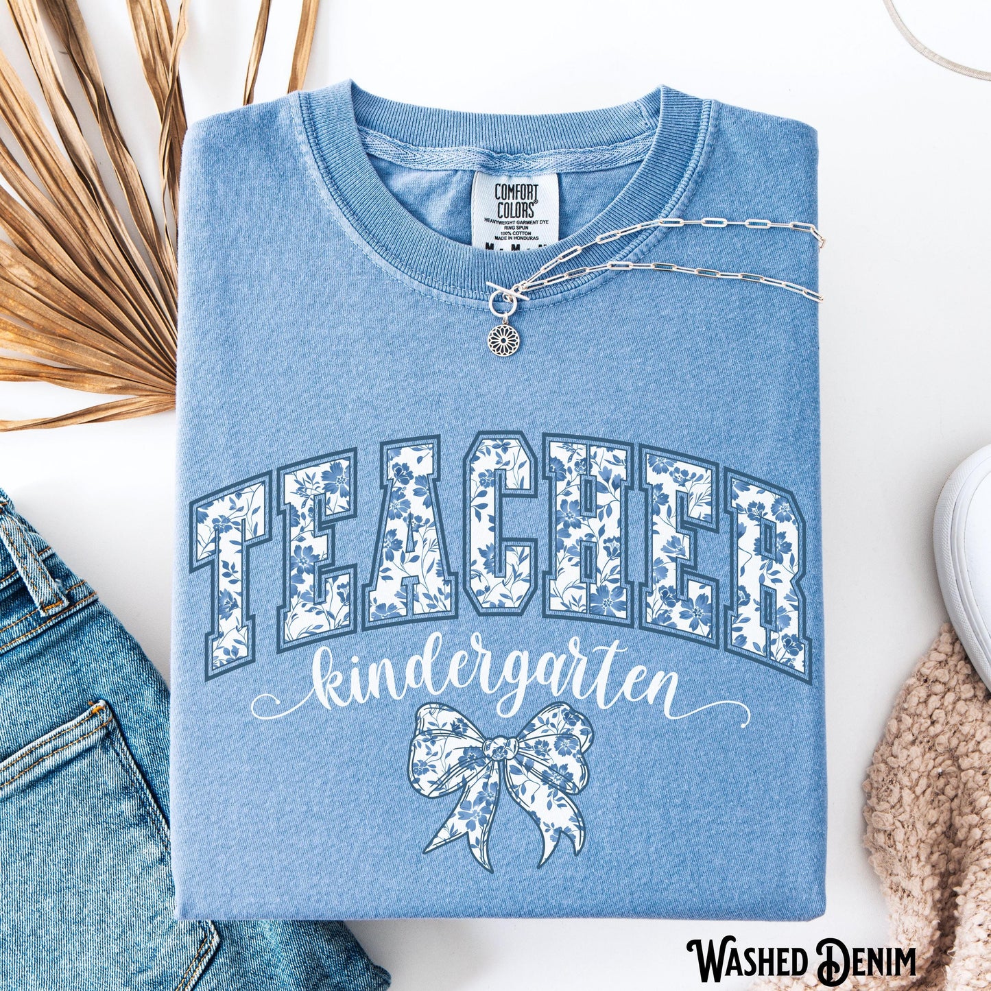 Kindergarten Teacher Shirt Teacher Tee Kindergarten T Shirt Back to School Varsity Coquette Chinoiserie Teacher Gift Graphic Tee – Easygoing Wear · Must-Have Style