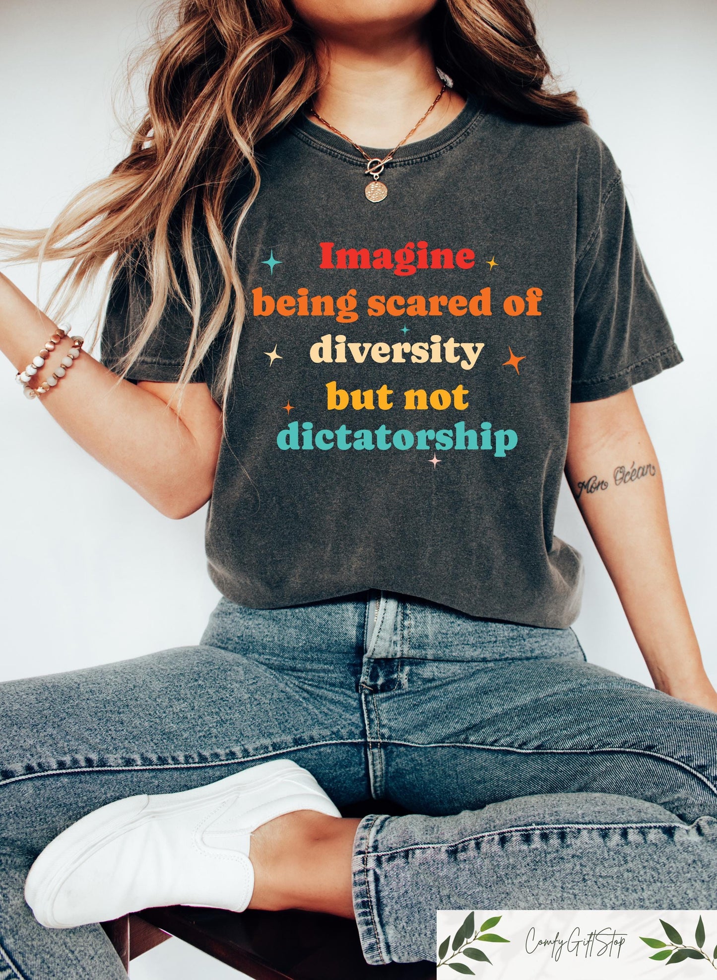 Imagine Being Scared Of Diversity But Not Dictatorship Shirt Political Humor T shirt Bold Statement Sweatshirt Hilarious Protest Gift Sweatshirt – Aesthetic Look · Perfect For Daily Wear