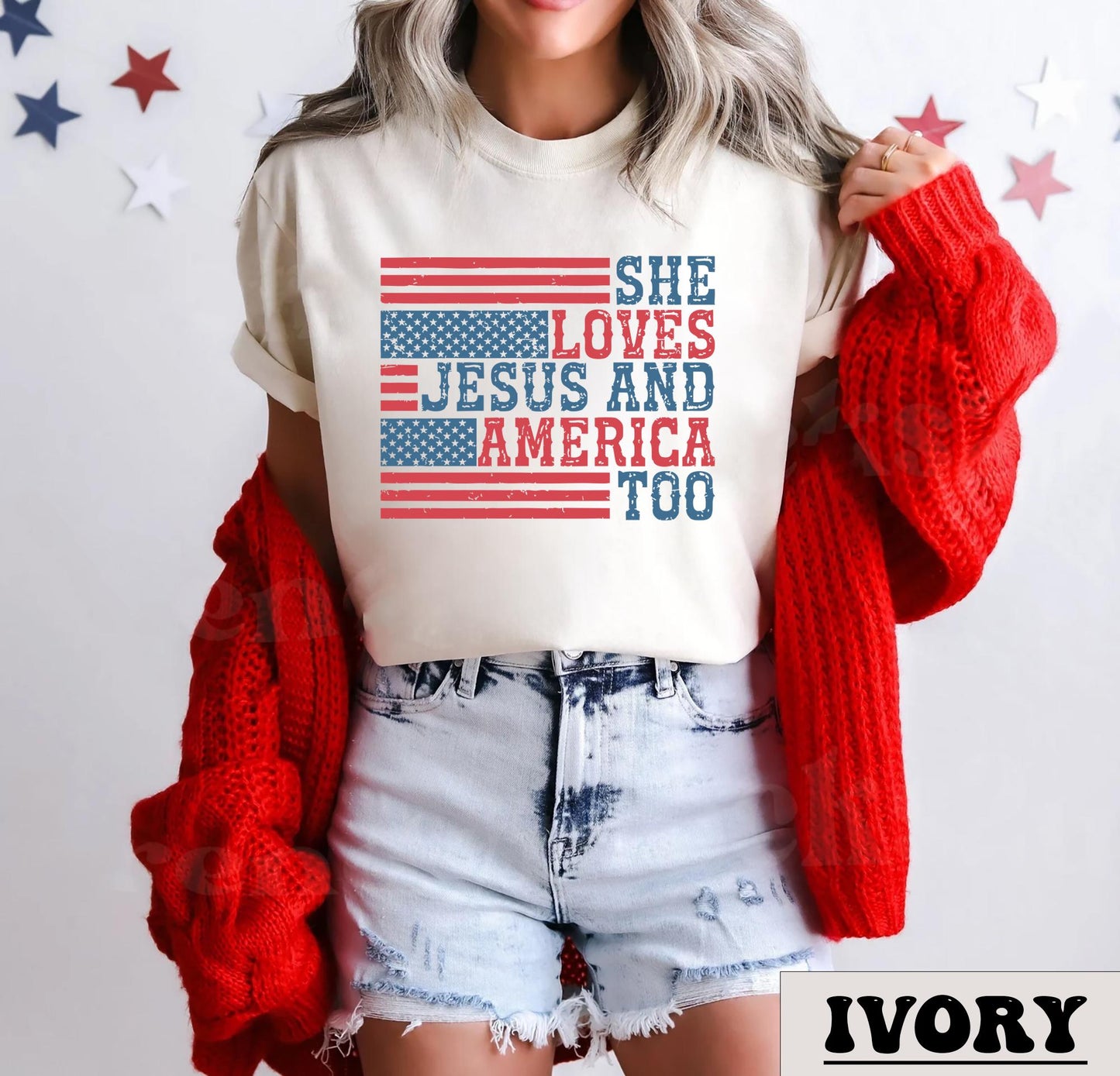 Retro USA Shirt She Loves Jesus And America Too Women39s USA Crewneck Shirt USA Shirt America Shirt 4th of July Shirt Graphic Tee – Soft Feel · Great Gift For Fans
