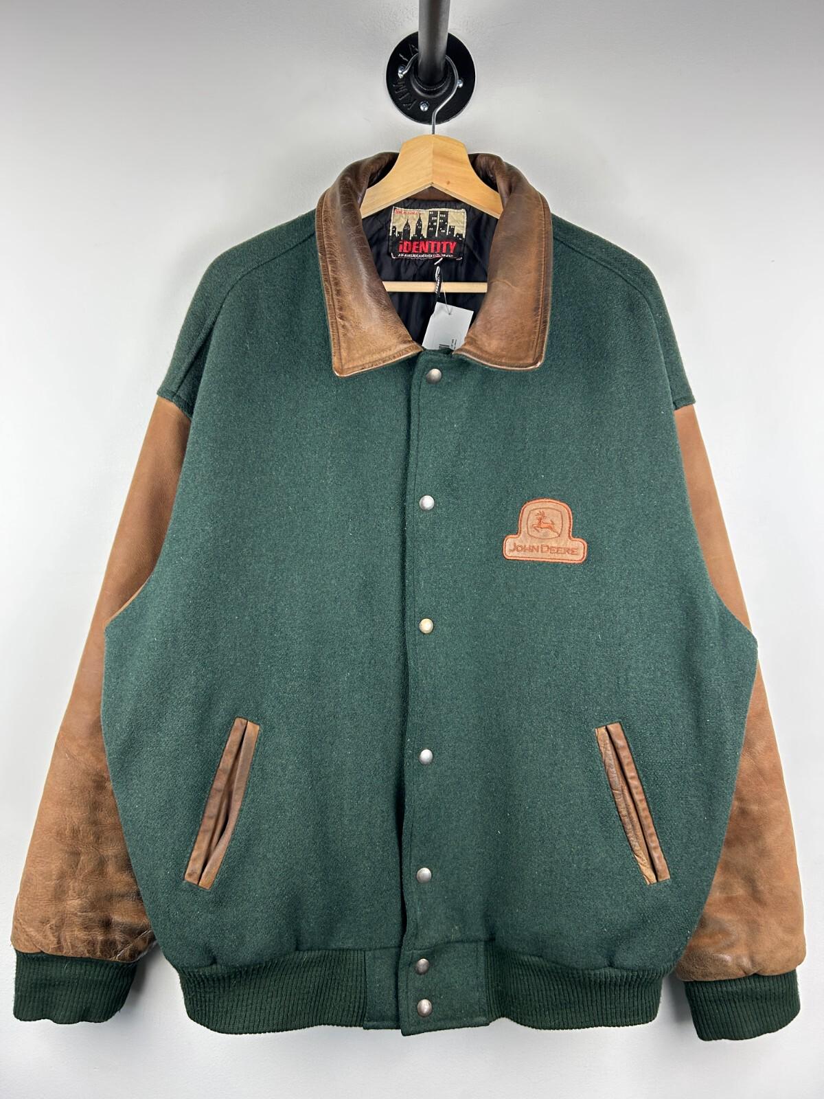 Vintage 90s Identity John Deere Green Brown Wool Leather Bomber Jacket Size XL Graphic Tee – Aesthetic Look · Trending Graphic Apparel