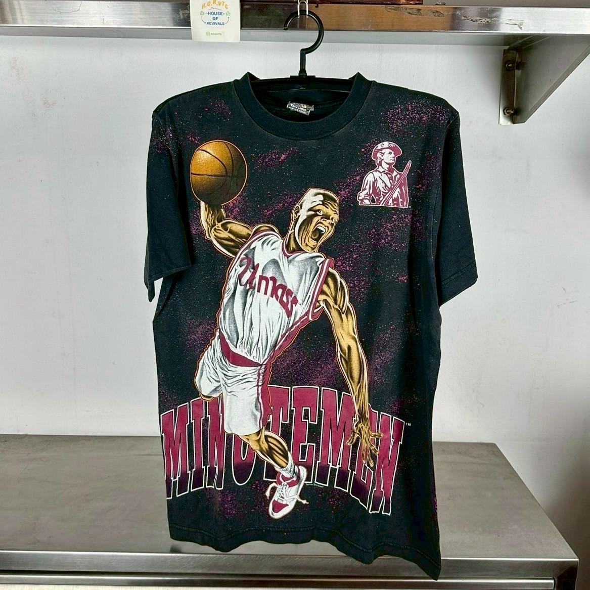 Vintage 90s UMass Minutemen Basketball AOP NCAA T shirt Vintage NCAa Tshirts Graphic Tee – Aesthetic Look · Perfect For Daily Wear