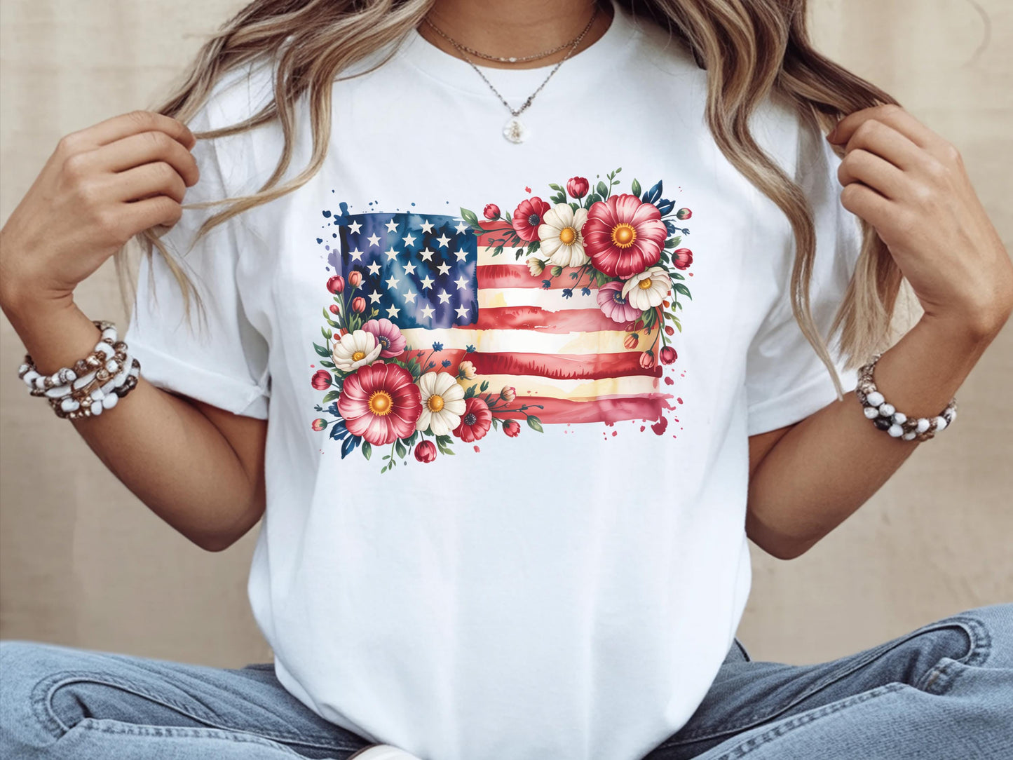 Floral USA Flag Shirt Patriotic 4th of July Shirt Cute 4th of July Shirt Women Feminine USA T Shirt America Floral Tee USA T Shirt Graphic Tee – Easygoing Wear · High-Quality Print