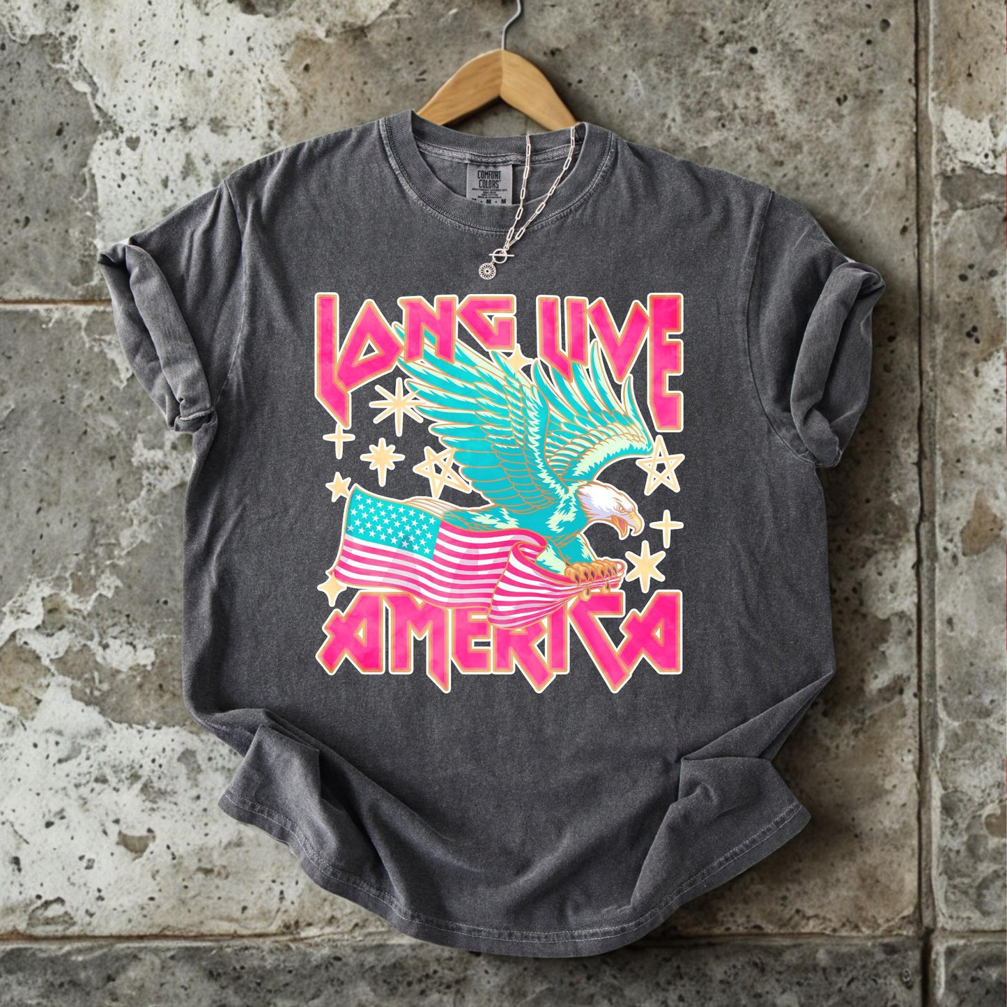 Comfort Color Shirt Long Live America Shirt Eagle Pink USA Flag T Shirt 4th of July Independence Day Shirt Women39s 4th of July Trendy Graphic Tee – Soft Feel · Trending Graphic Apparel