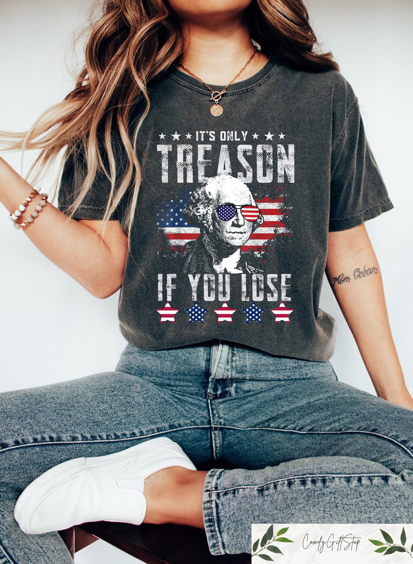 Funny 4th Of July Shirt George Washington T shirt Its Only Treason If You Lose Tee Independence Day Gift Red White And Blue Crewneck Graphic Tee – Premium Graphic · Must-Have Style