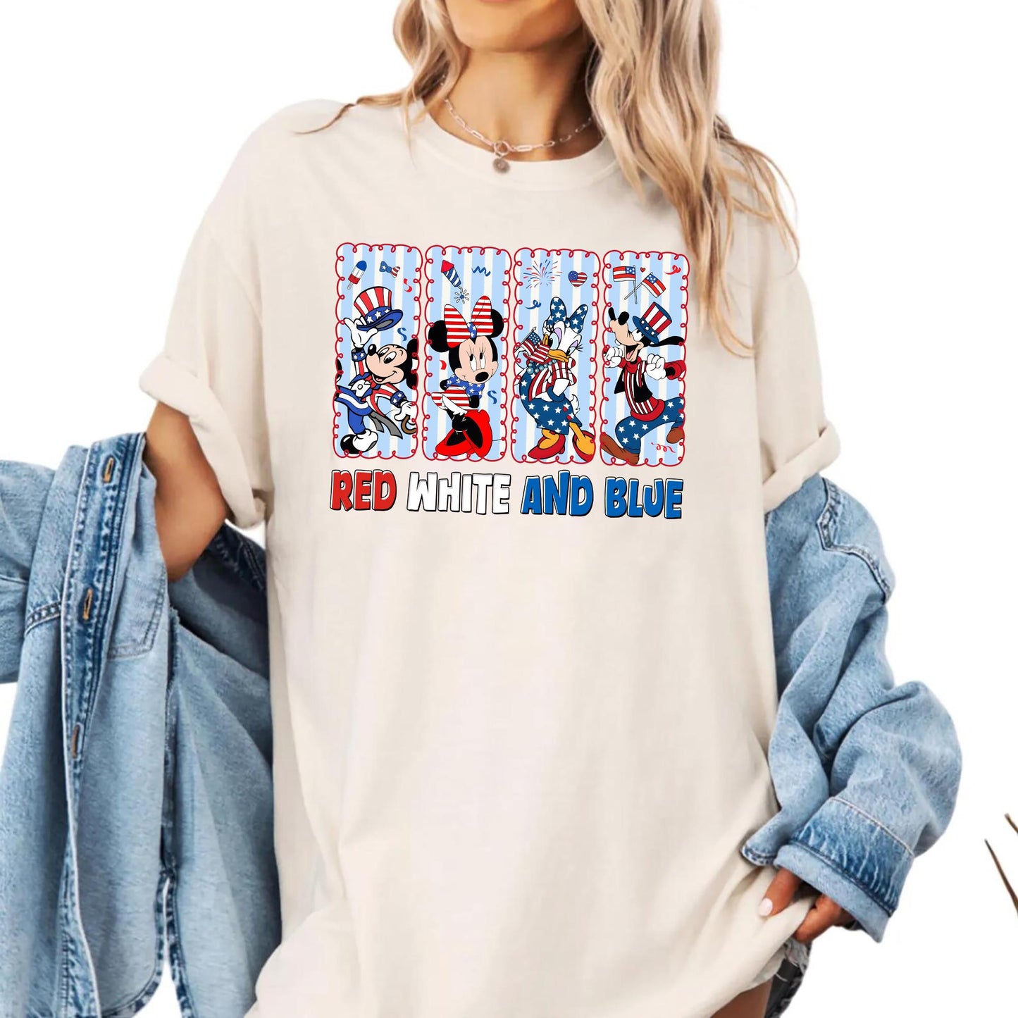 Red White and Blue Disney Shirt Mickey Minnie Daisy Goofy Patriotic 4th of July Tee Matching Family Disneyland Independence Day T shirt Graphic Tee – Warm & Stylish · Top Pick For Any Outfit