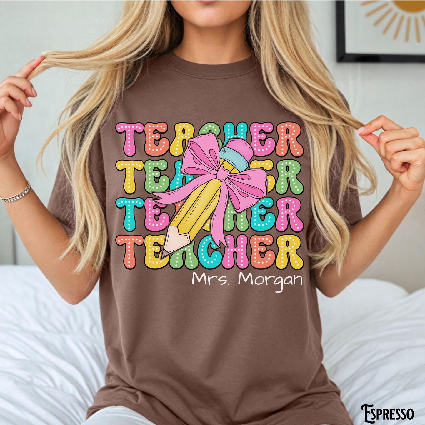 Personalized Teacher Shirt Teacher Tee Custom T Shirt Back to School Retro Coquette Pencil Appreciation Teacher Gift Graphic Tee – Cozy Vibes · Must-Have Style