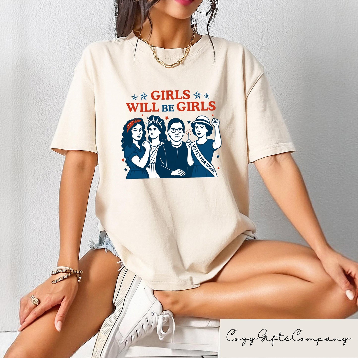 Girls Will Be Girls T shirt Patriotic Feminist Shirt Women39s 4th Of July Gift Strong American Women Tee Independence Day Shirt Graphic Tee – Cozy Vibes · Top Pick For Any Outfit