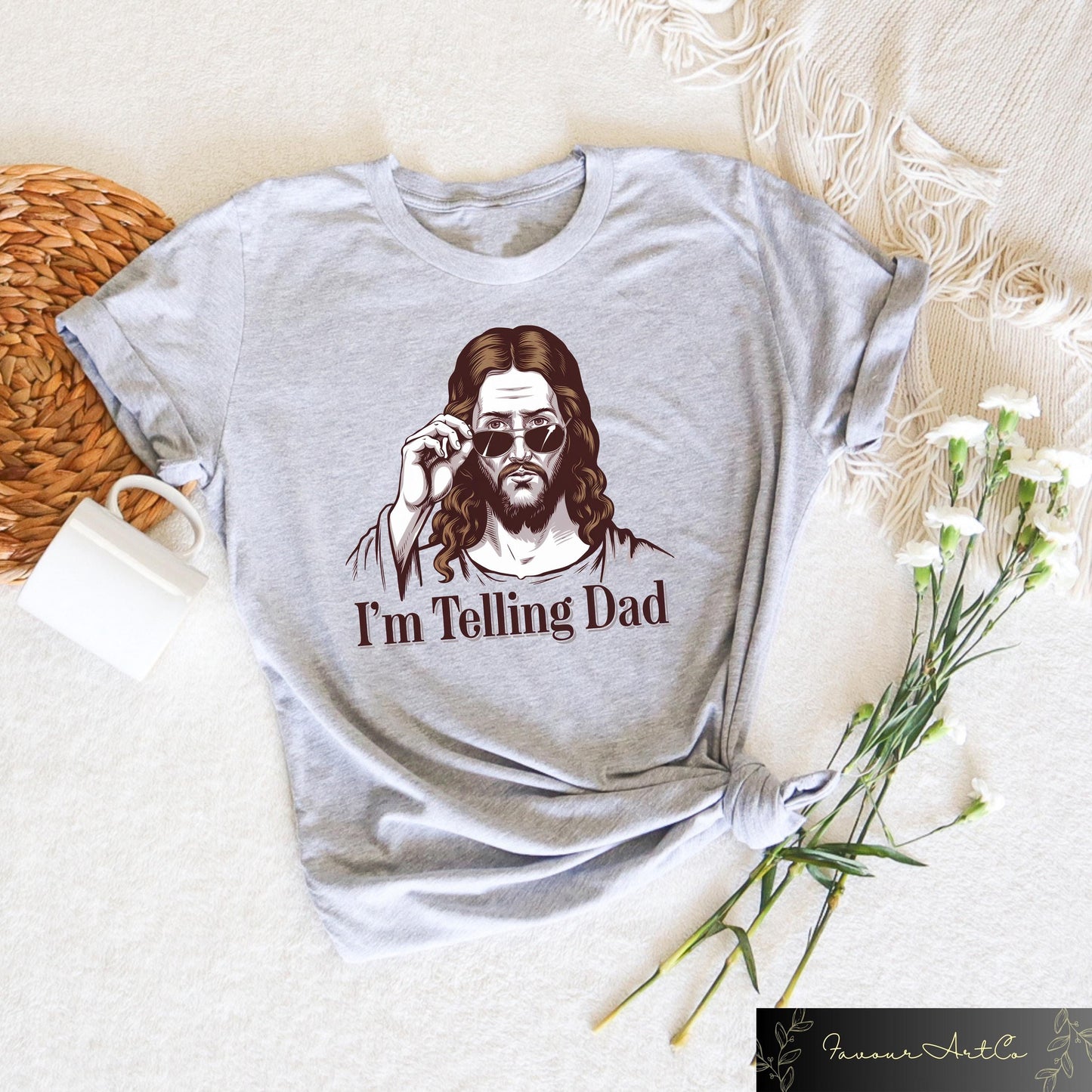 Funny Jesus Shirt I39m Telling Dad T shirt Funny Father39s Day Crewneck Religious Dad Gift Christian Dad39s Birthday Shirt Jesus Meme Tee Graphic Tee – Feel-Good Design · Trending Graphic Apparel