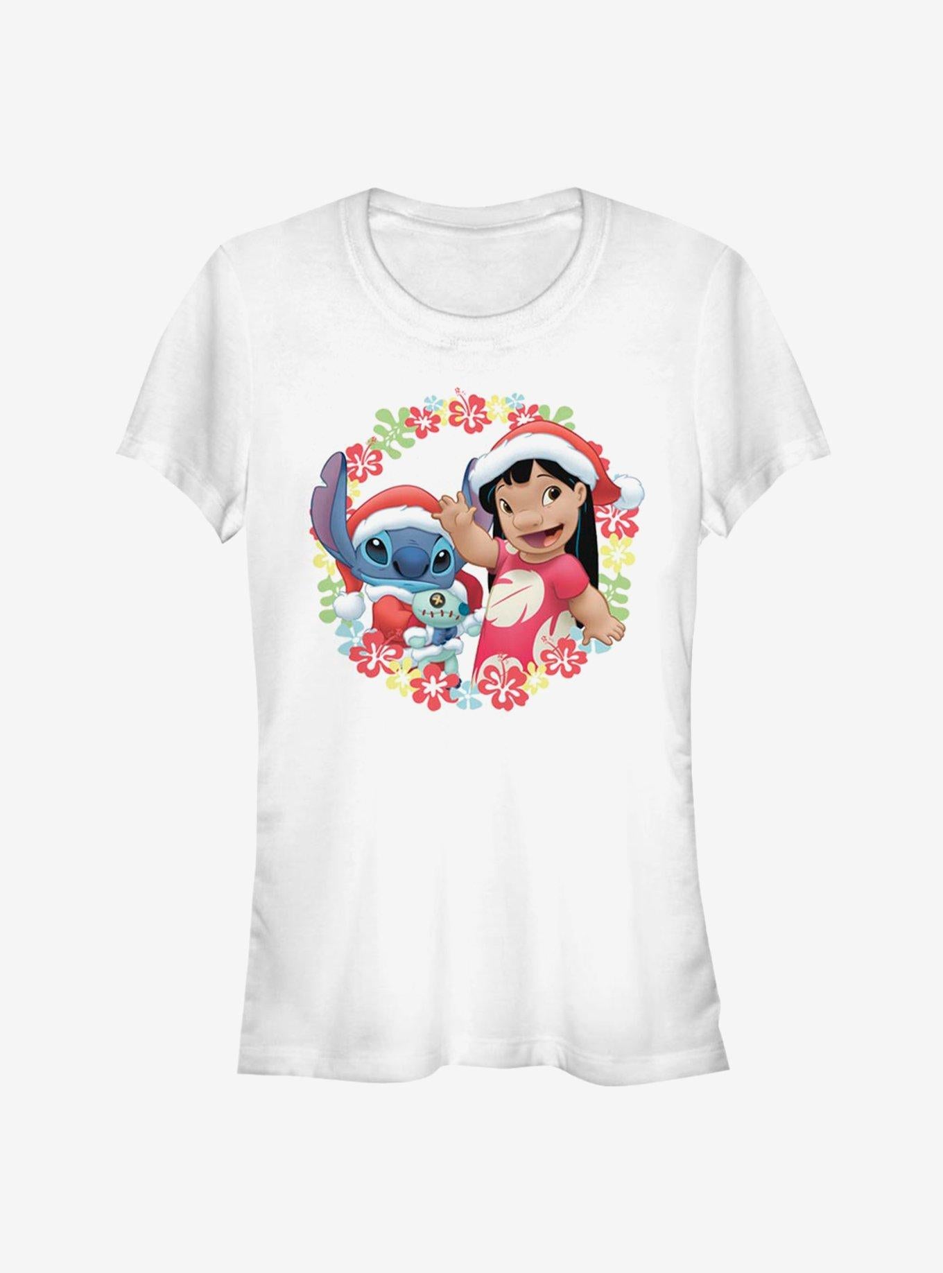 Disney Lilo & Stitch Christmas Hawaiian Floral Wreath Girls T-Shirt | Trending Graphic Tee For Fans