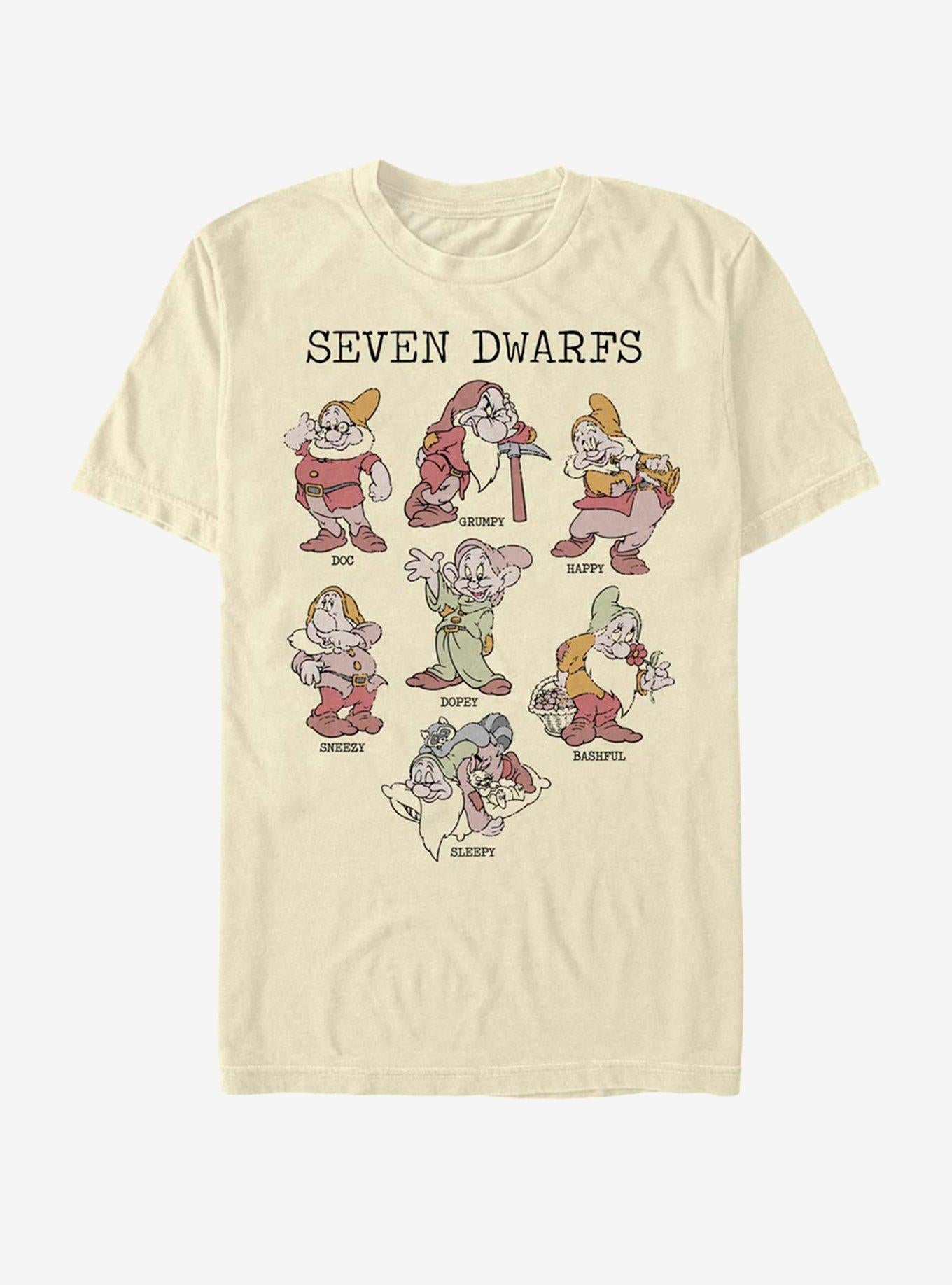 Disney Snow White Dwarf Grid T-Shirt | Trending Graphic Tee For Fans