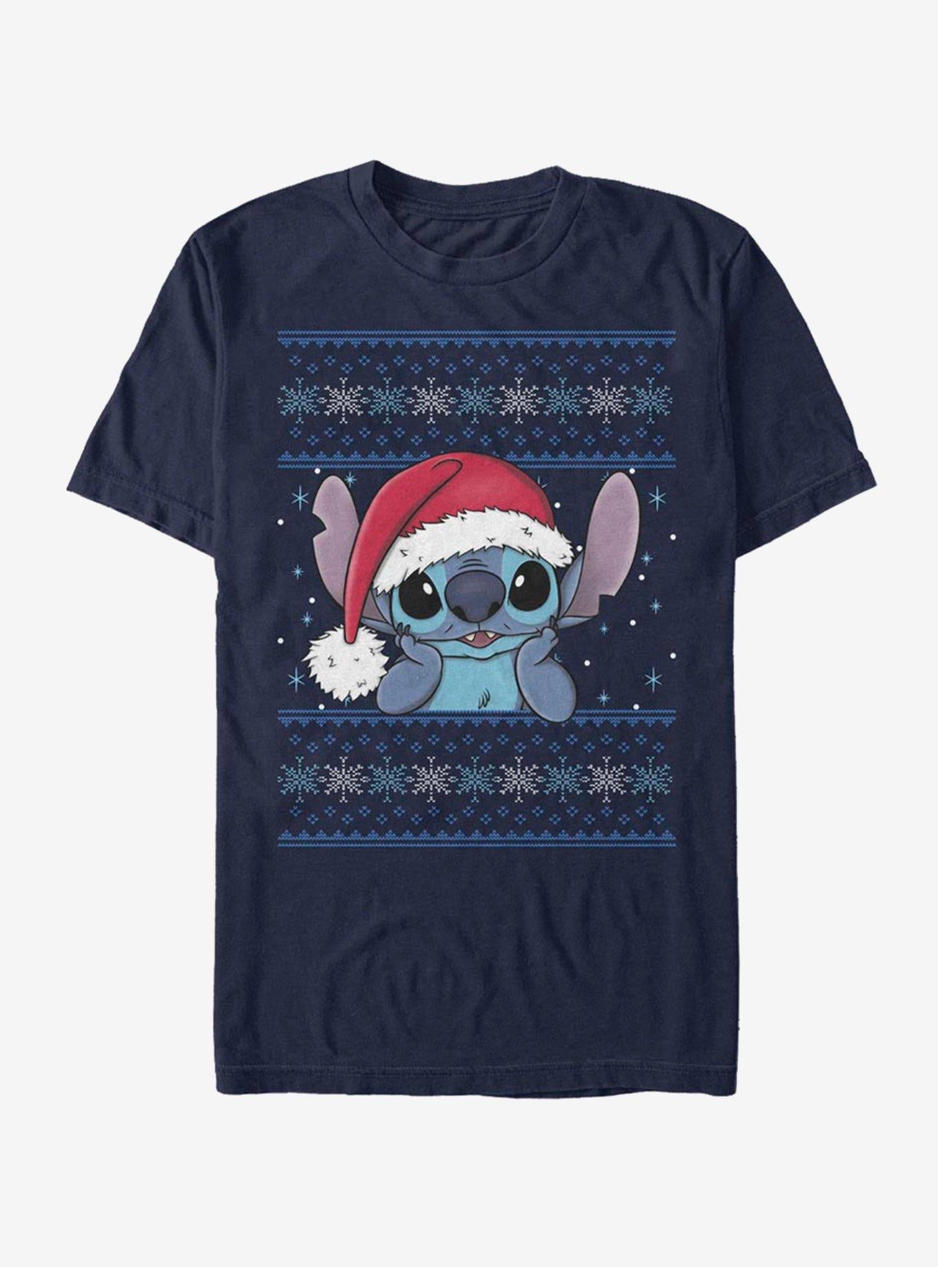 Disney Lilo & Stitch Holiday Stitch Wearing Santa Hat T-Shirt | Trending Graphic Tee For Fans