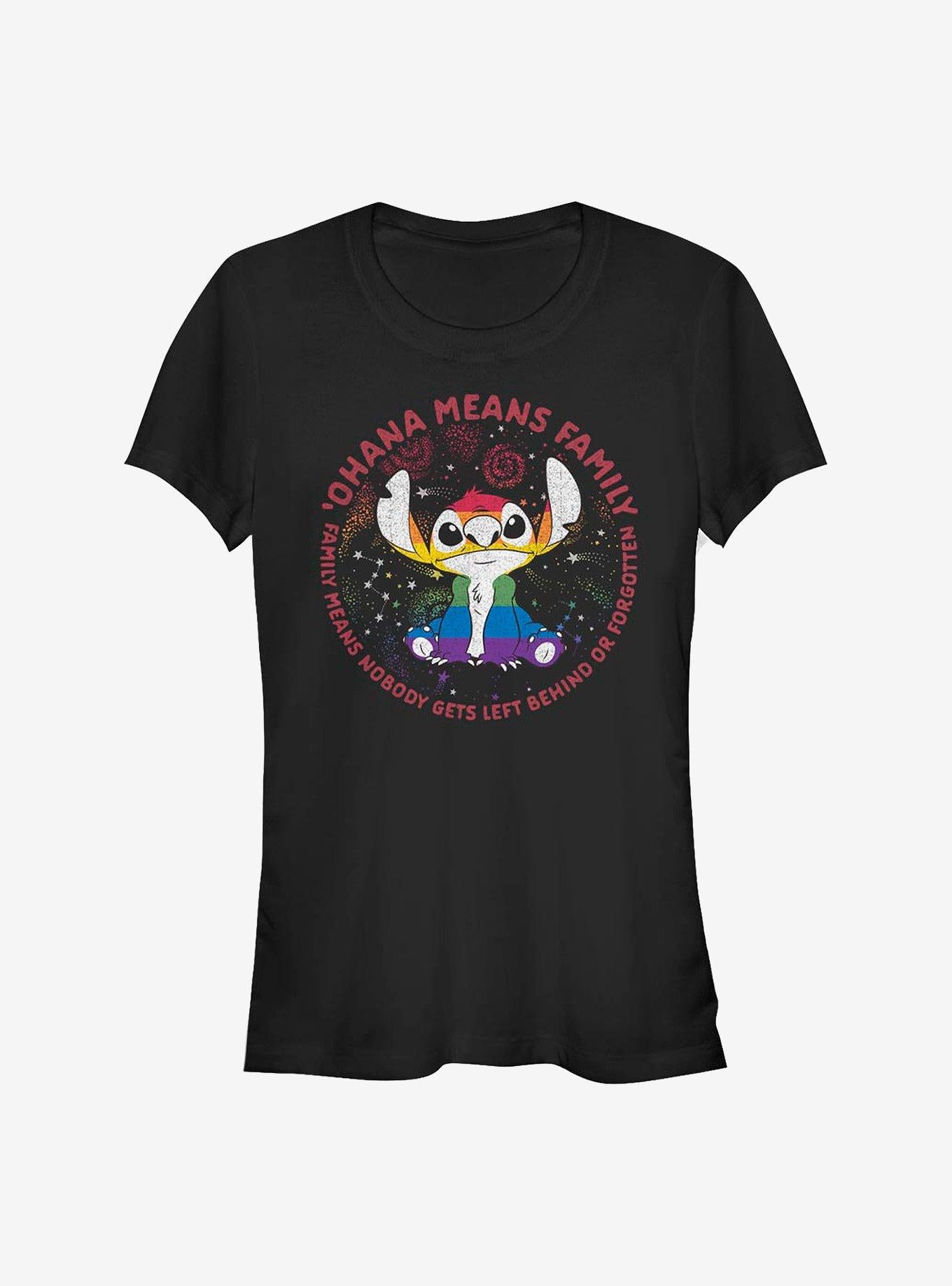 Disney Stitch Ohana Means Family Rainbow Pride T-Shirt | Trending Graphic Tee For Fans