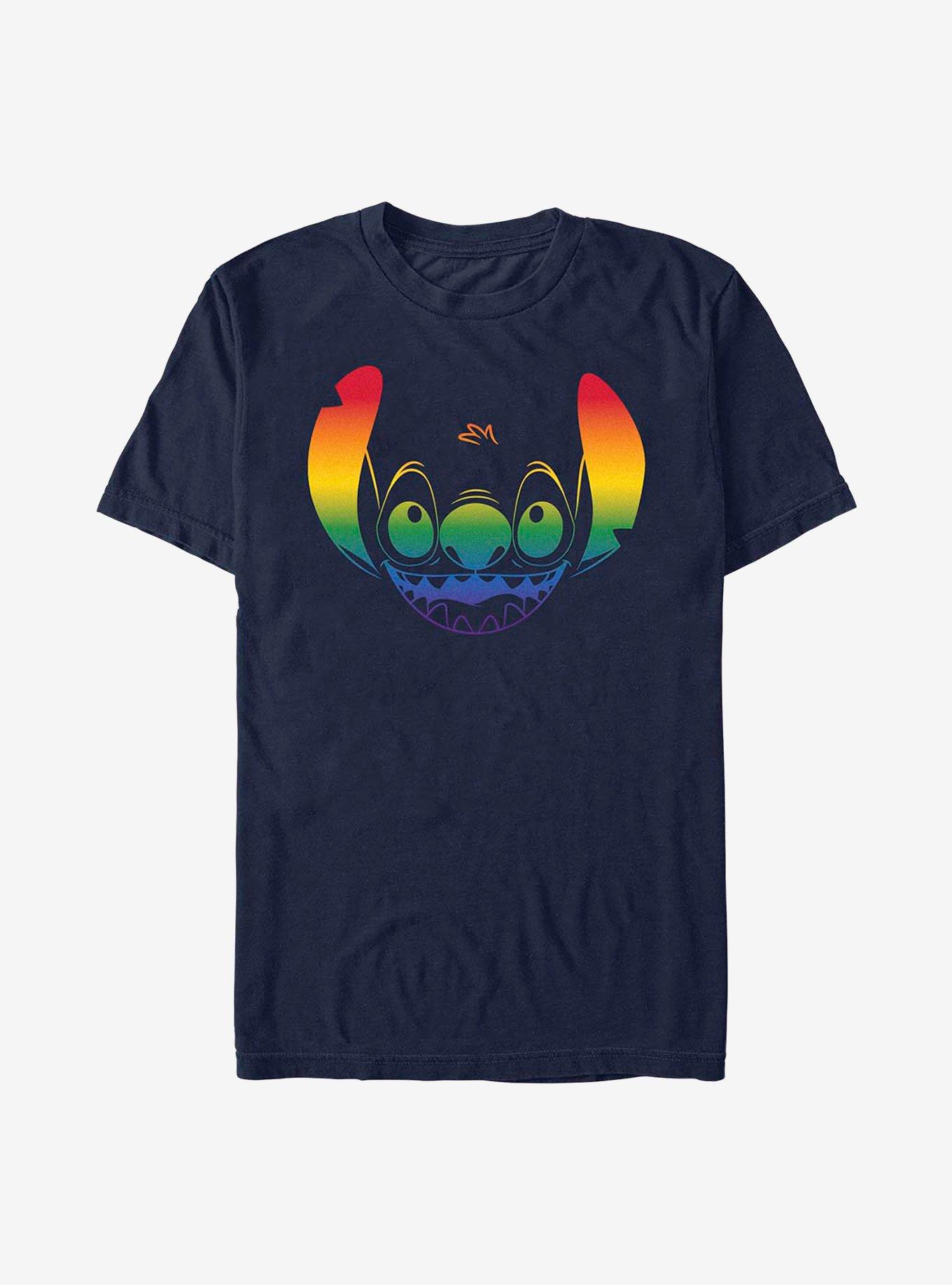 Disney Stitch Face Rainbow Pride T-Shirt | Trending Graphic Tee For Fans