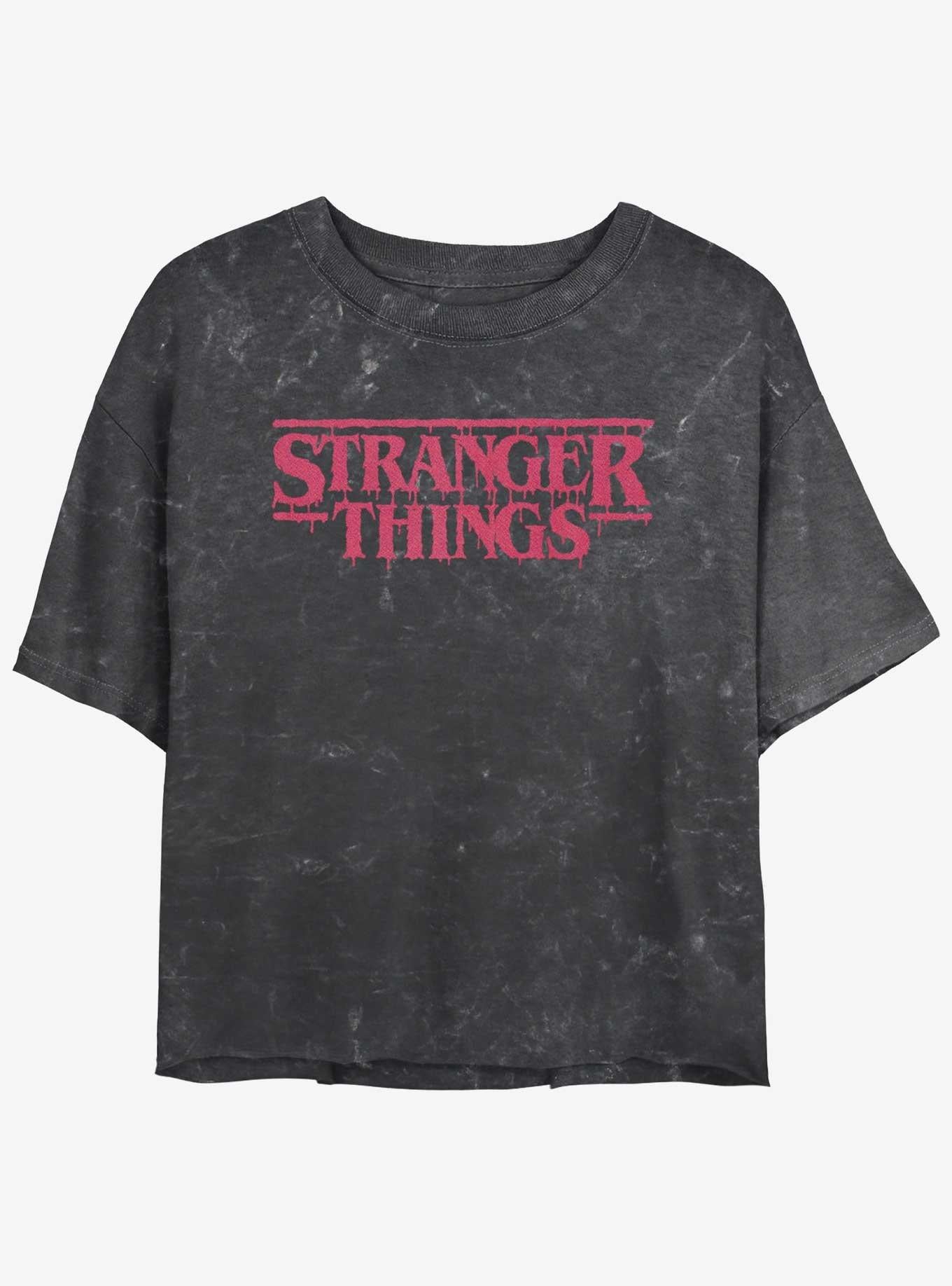 Stranger Things Logo Mineral Wash Crop Girls T-Shirt | Trending Graphic Tee For Fans