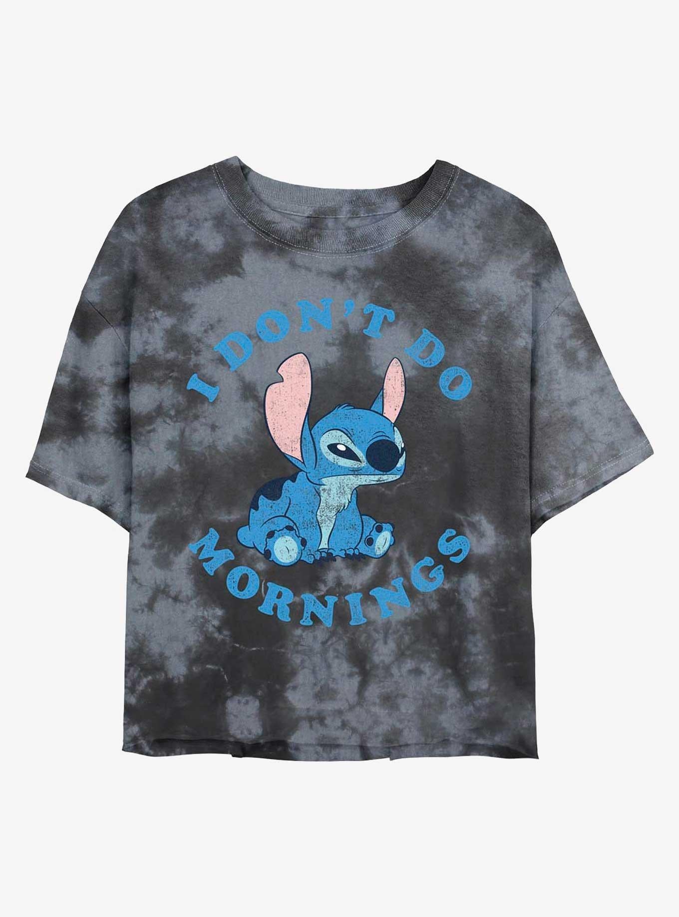 Disney Lilo & Stitch I Don't Do Mornings Tie-Dye Girls Crop T-Shirt | Trending Graphic Tee For Fans