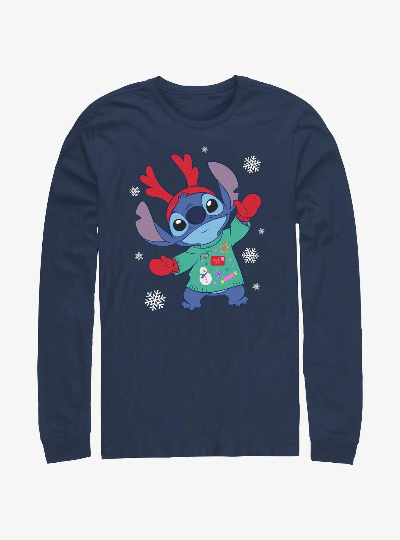 Disney Lilo & Stitch Reindeer Stitch Long-Sleeve T-Shirt | Trending Graphic Tee For Fans