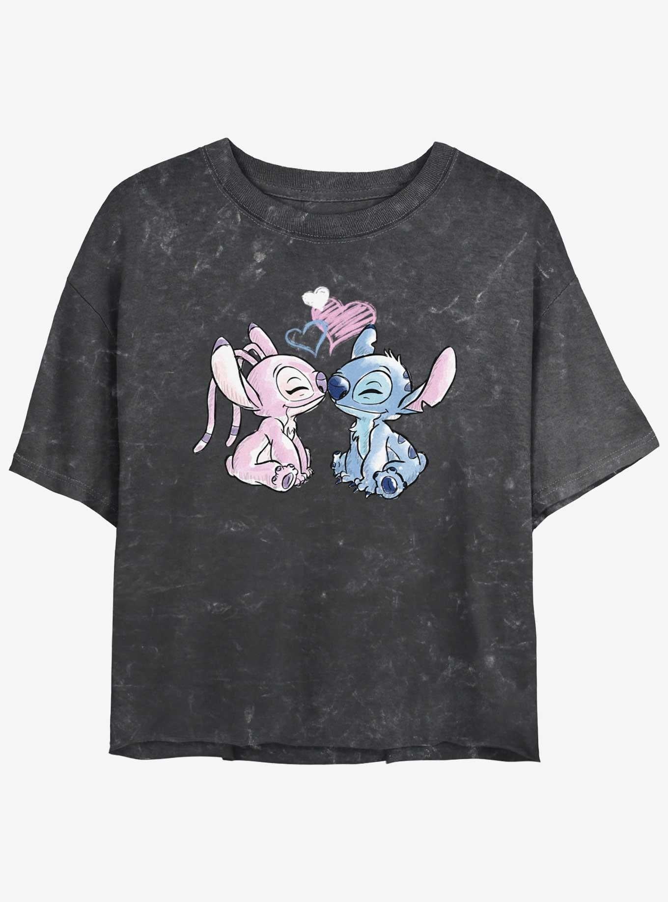 Disney Lilo & Stitch Angel Loves Stitch Mineral Wash Girls Crop T-Shirt | Trending Graphic Tee For Fans