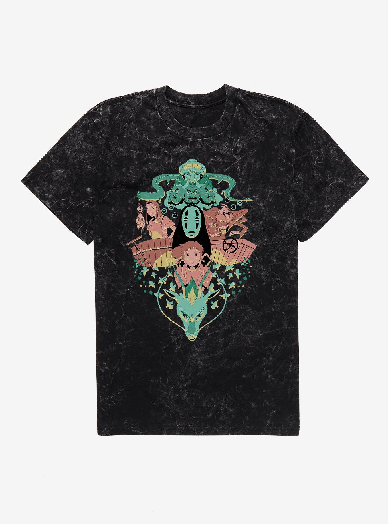 Studio Ghibli Spirited Away Chihiro And No Face Group Crest Mineral Wash T-Shirt | Trending Graphic Tee For Fans