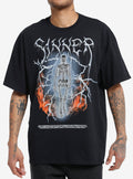 Social Collision Sinner Fiery Skeleton Oversized T-Shirt | Trending Graphic Tee For Fans