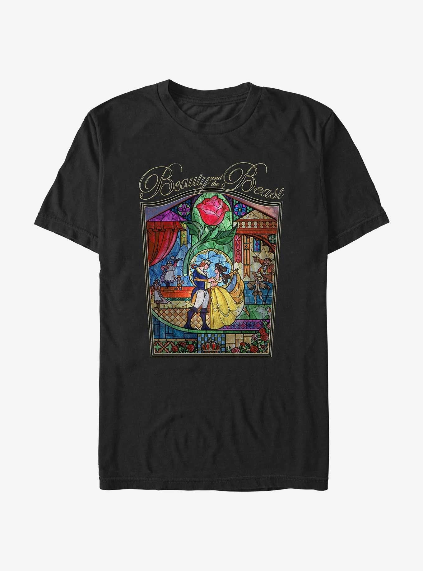 Disney Beauty and the Beast Stained Glass Story T-Shirt | Trending Graphic Tee For Fans