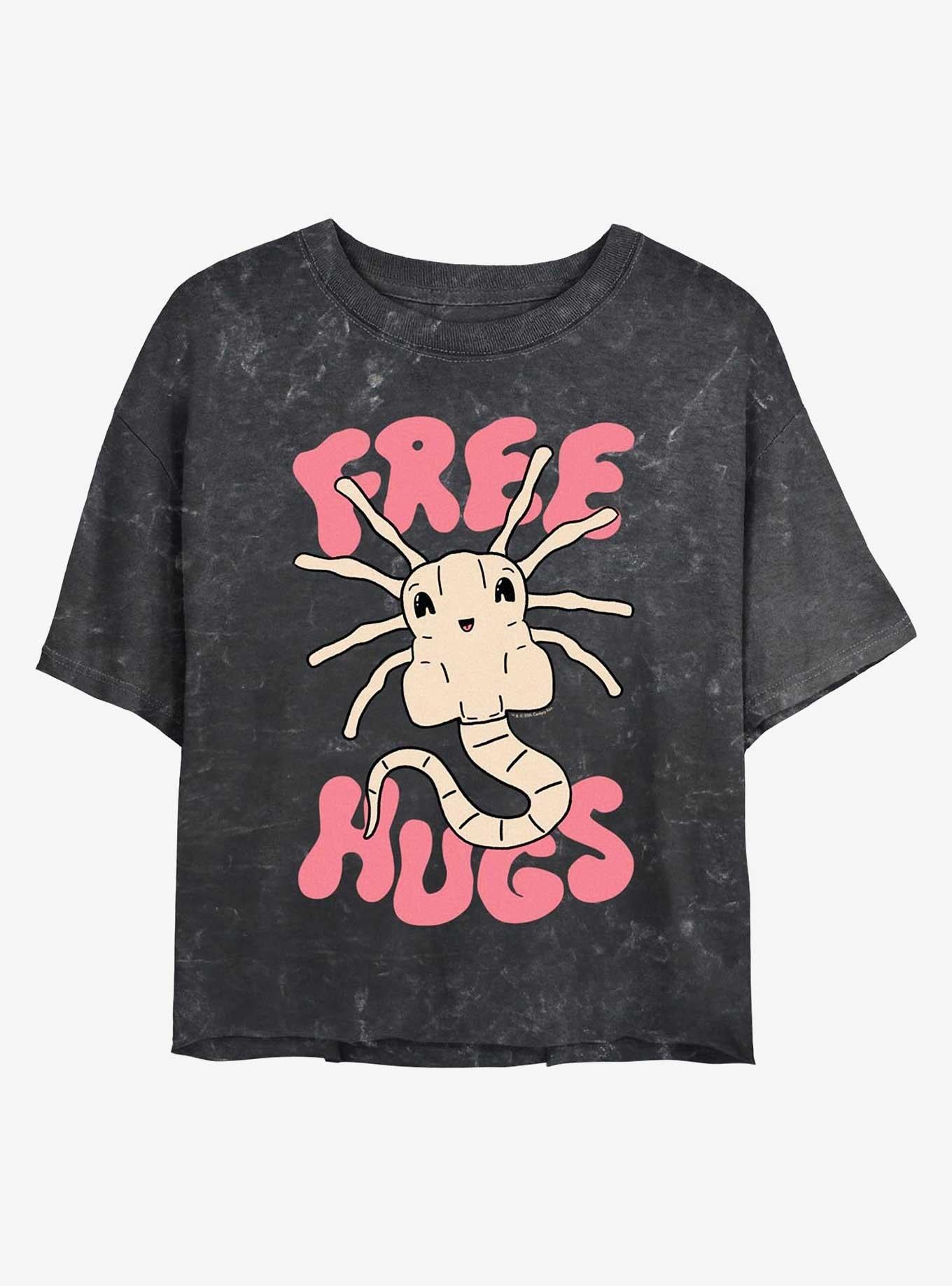 Alien Free Hugs Girls Mineral Wash Crop T-Shirt | Trending Graphic Tee For Fans