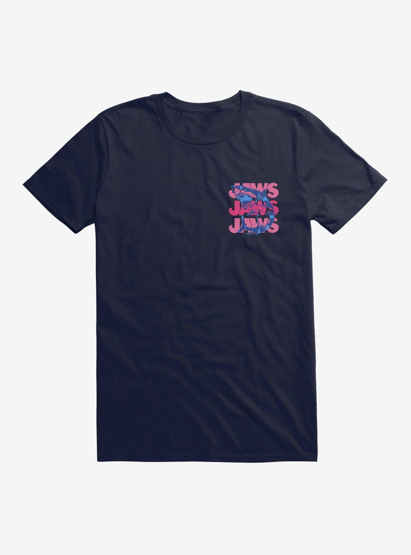 Jaws Pink Script Stack T-Shirt | Trending Graphic Tee For Fans