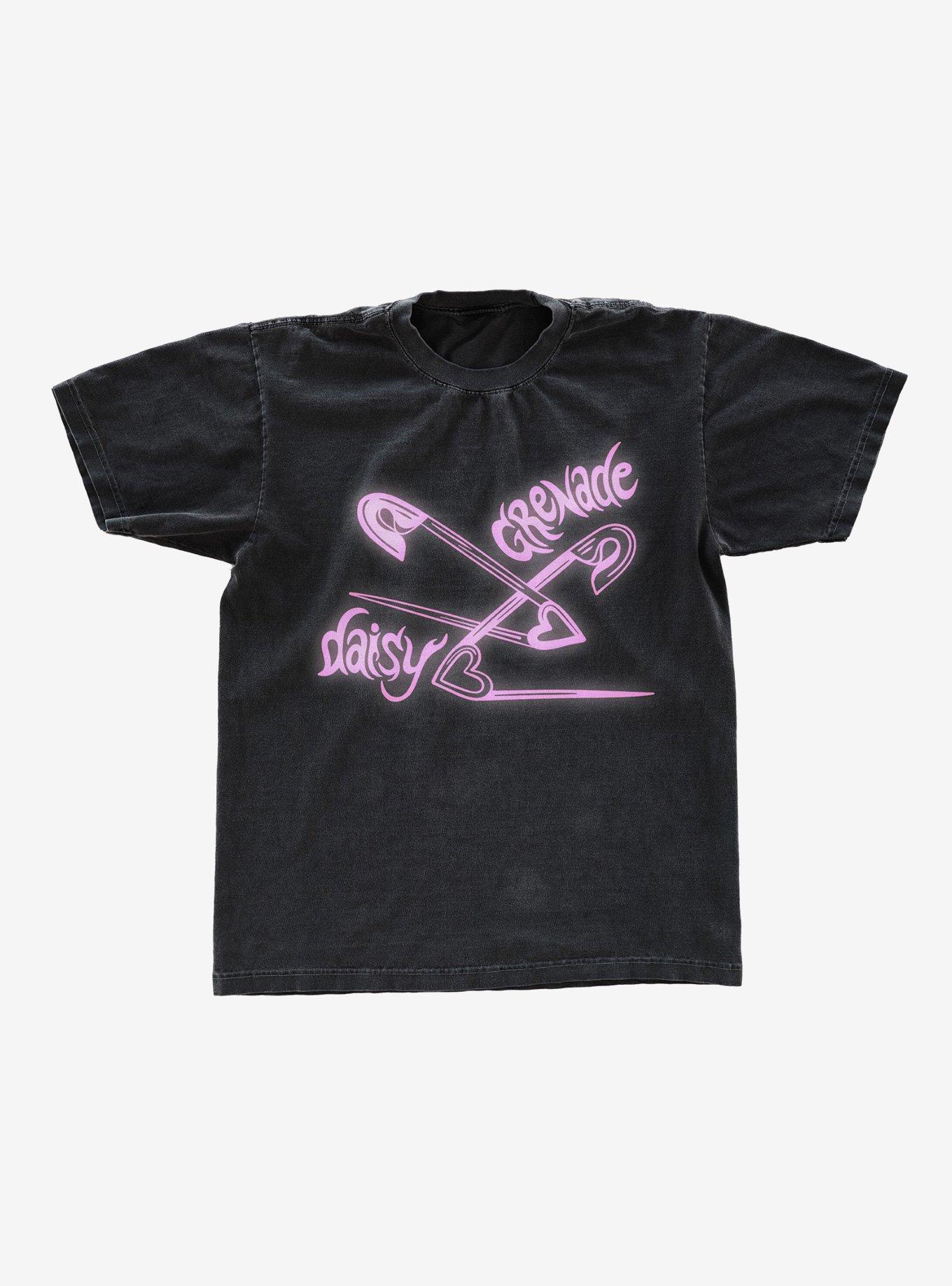 Daisy Grenade Heart Safety Pins Boyfriend Fit Girls T-Shirt | Trending Graphic Tee For Fans