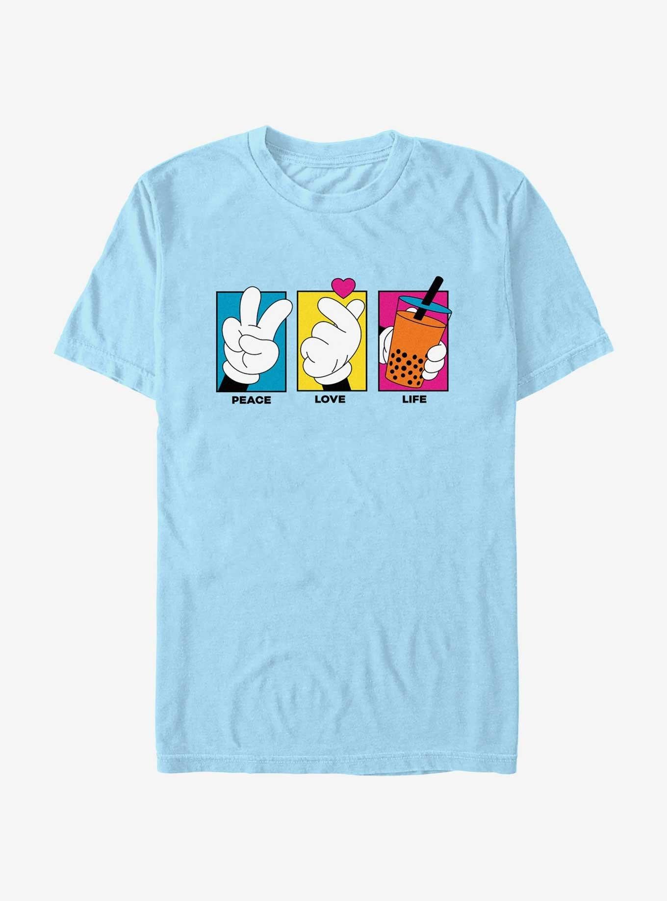 Disney Mickey Mouse Peace Love Life T-Shirt | Trending Graphic Tee For Fans
