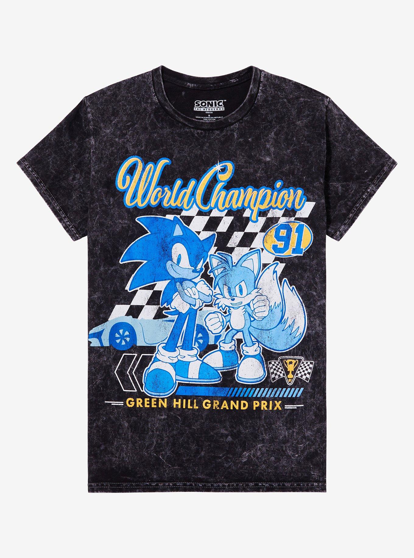 Sonic The Hedgehog World Champion Dark Wash Boyfriend Fit Girls T-Shirt | Trending Graphic Tee For Fans