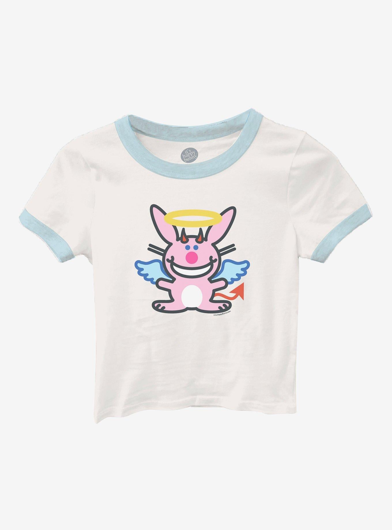 It's Happy Bunny Angel Girls Baby Ringer T-Shirt | Trending Graphic Tee For Fans