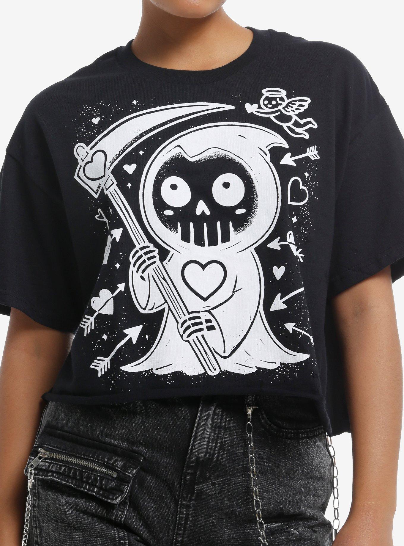 Chibi Grim Reaper & Hearts Girls Skimmer T-Shirt | Trending Graphic Tee For Fans