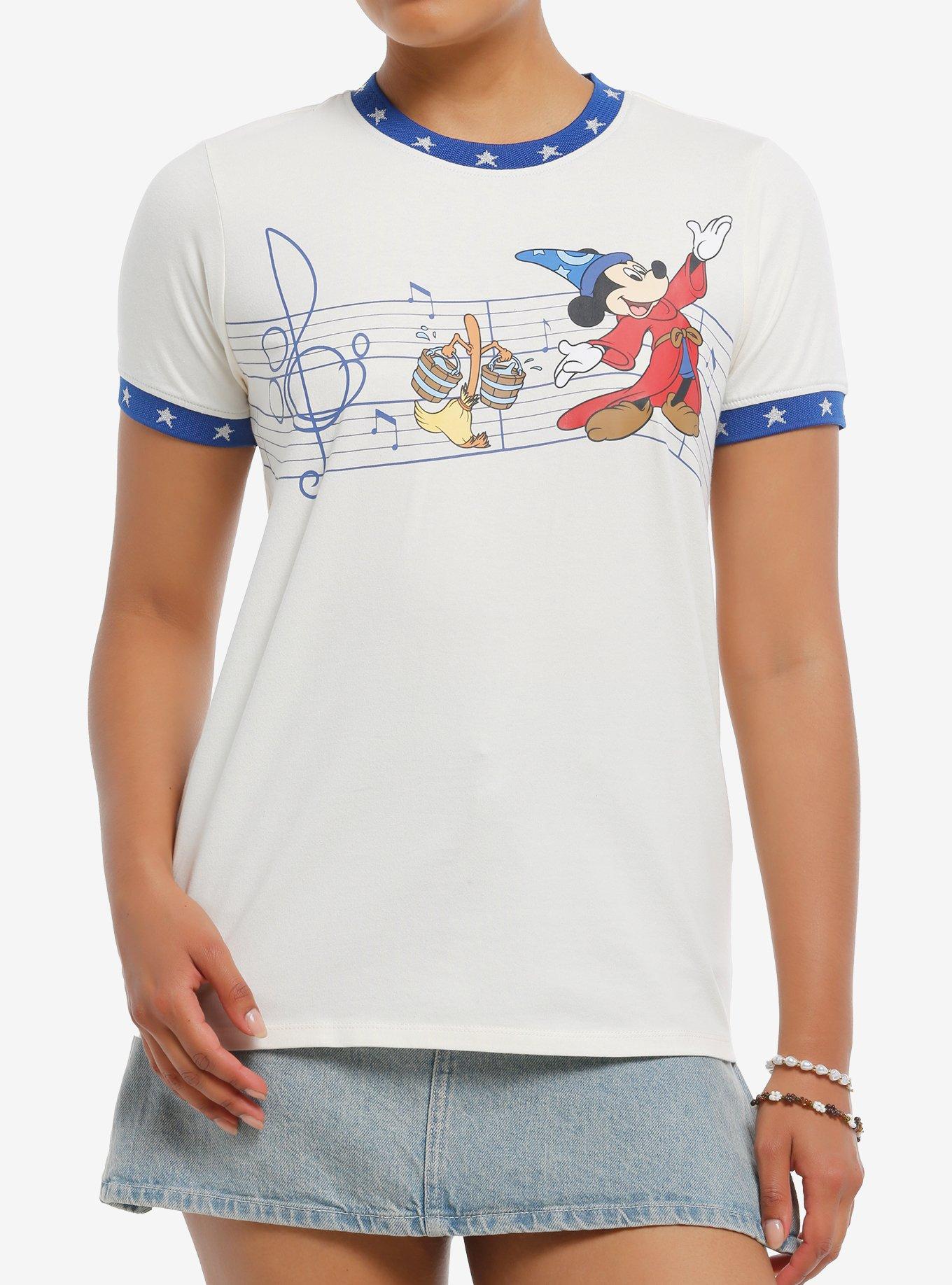 Her Universe Disney Fantasia The Sorcerer's Apprentice Mickey Mouse Girls Ringer T-Shirt | Trending Graphic Tee For Fans