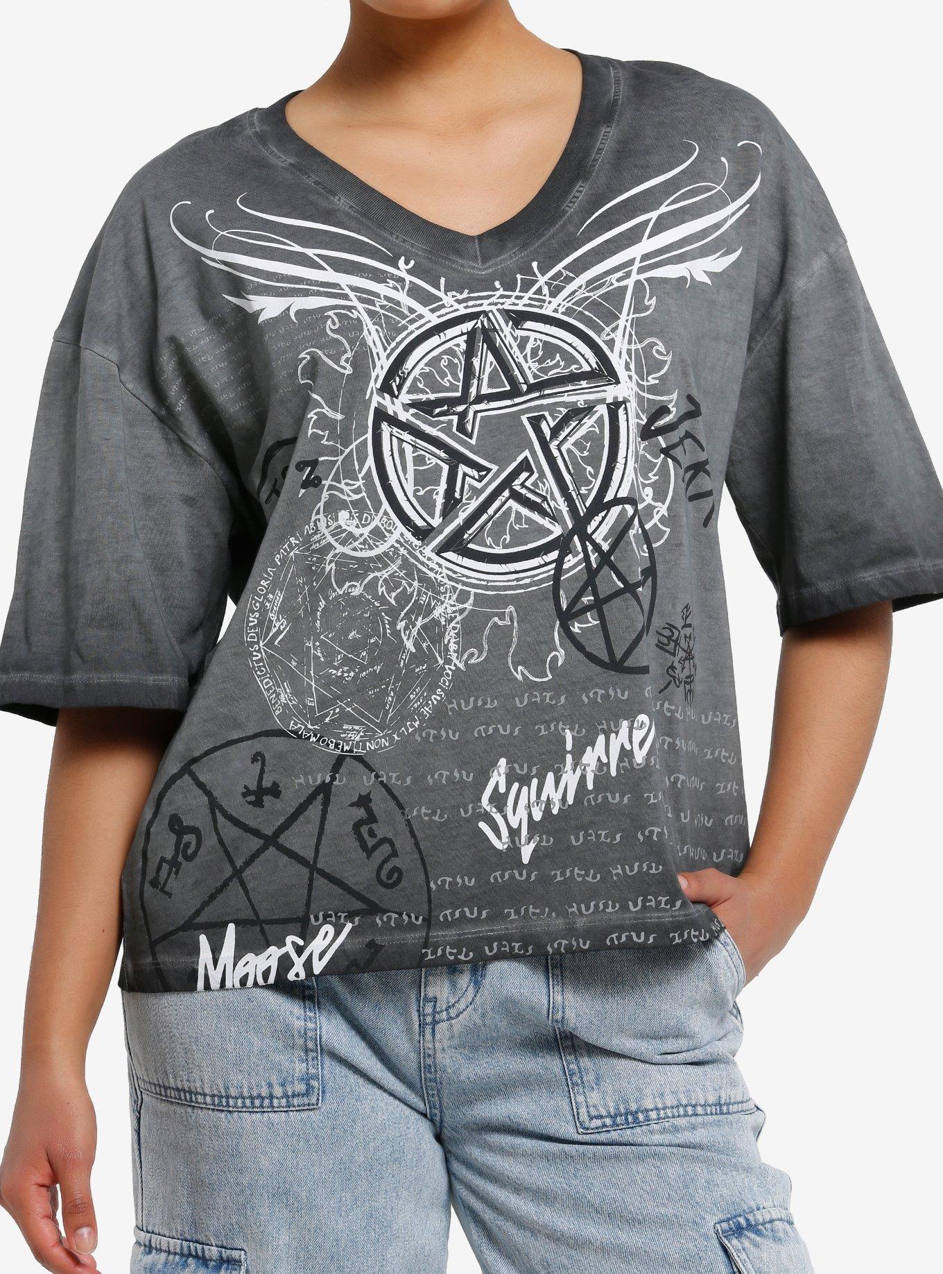 Supernatural Icons Grey Wash Girls T-Shirt | Trending Graphic Tee For Fans