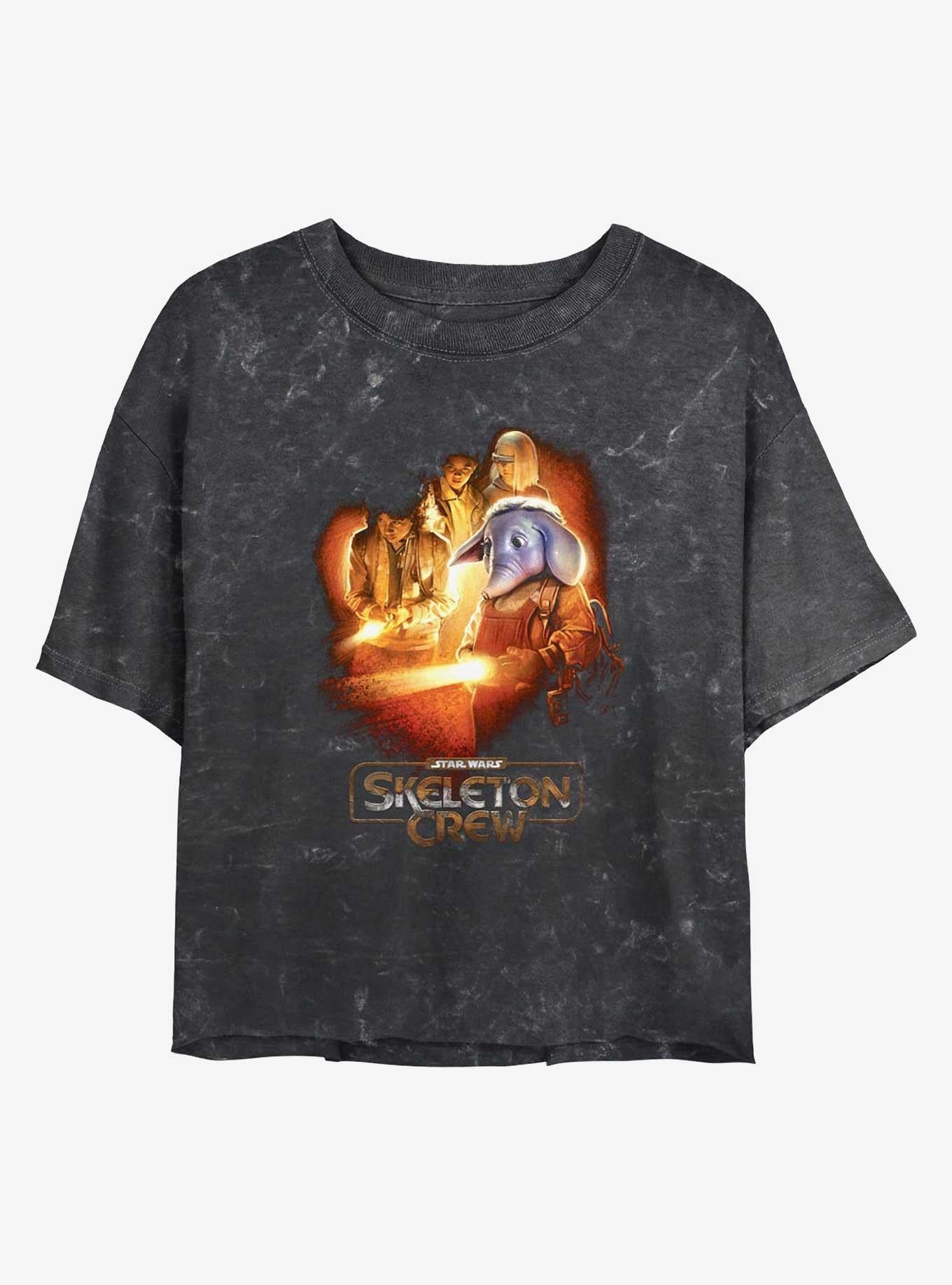 Skeleton Crew Elephant Light Vision Mineral Wash Girls Crop T-Shirt | Trending Graphic Tee For Fans