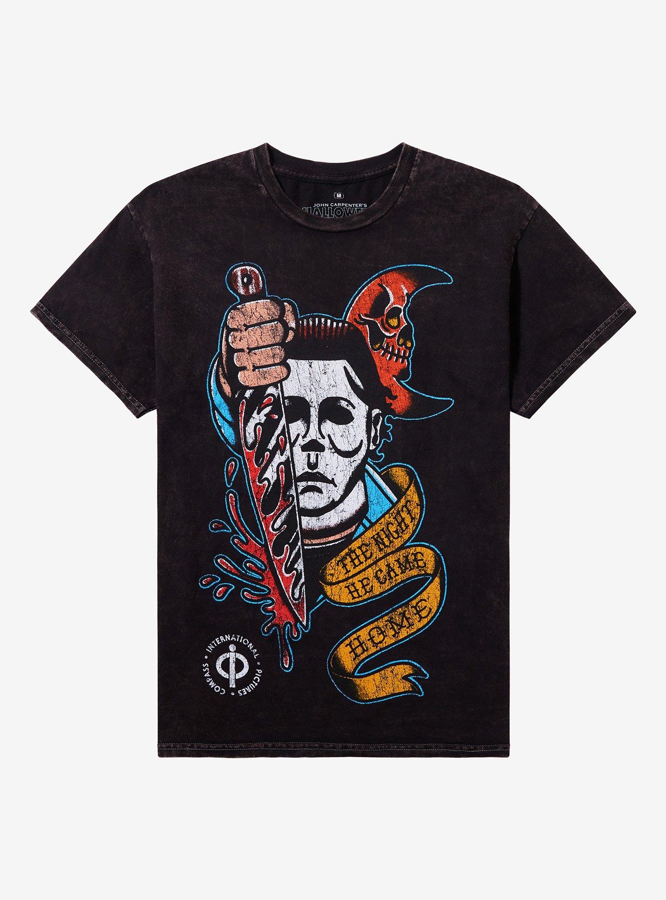 Halloween Michael Meyers Tattoo Mineral Wash T-Shirt | Trending Graphic Tee For Fans