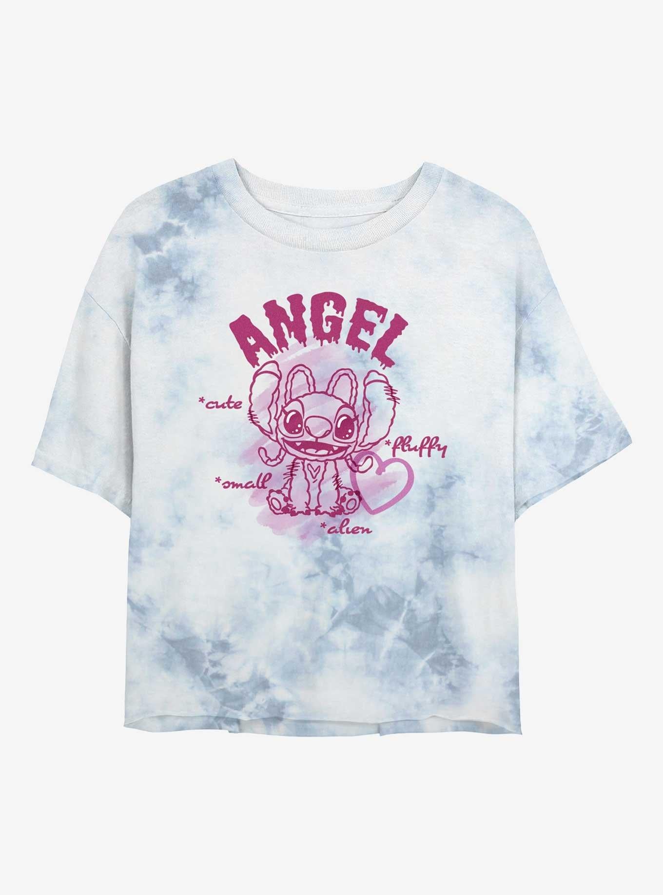 Disney Lilo & Stitch Angel Small Fluffy Cute Alien Girls Tie-Dye Crop T-Shirt | Trending Graphic Tee For Fans