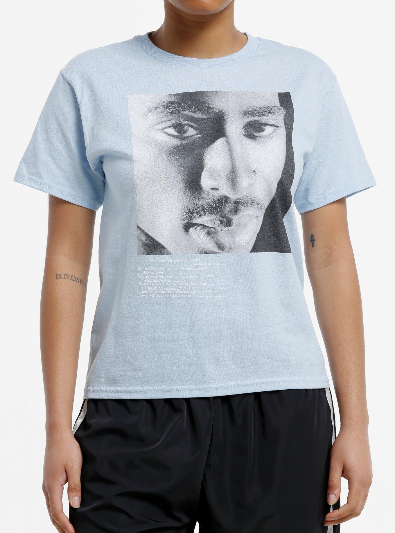 Tupac The Rose That Grew From Concrete Pastel Blue Shrunken Fit Girls T-Shirt | Trending Graphic Tee For Fans