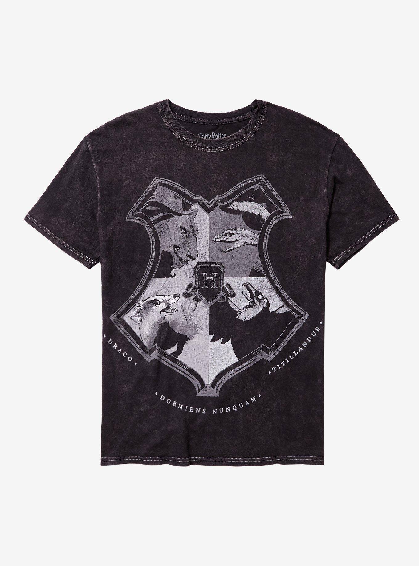 Harry Potter Hogwarts Crest Monotone Dark Wash T-Shirt | Trending Graphic Tee For Fans