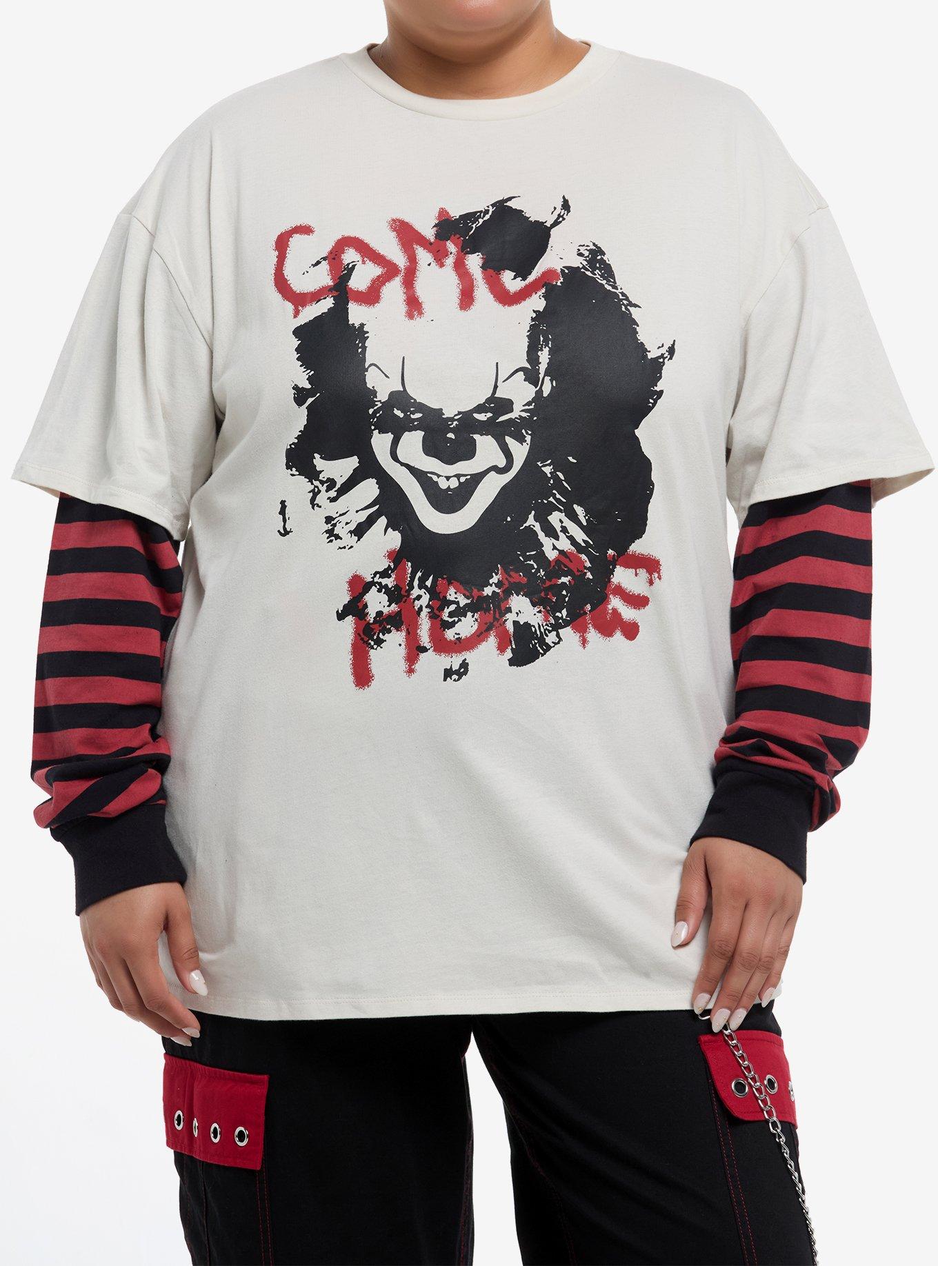 IT Pennywise Oversized Twofer Long-Sleeve Plus Size T-Shirt | Trending Graphic Tee For Fans